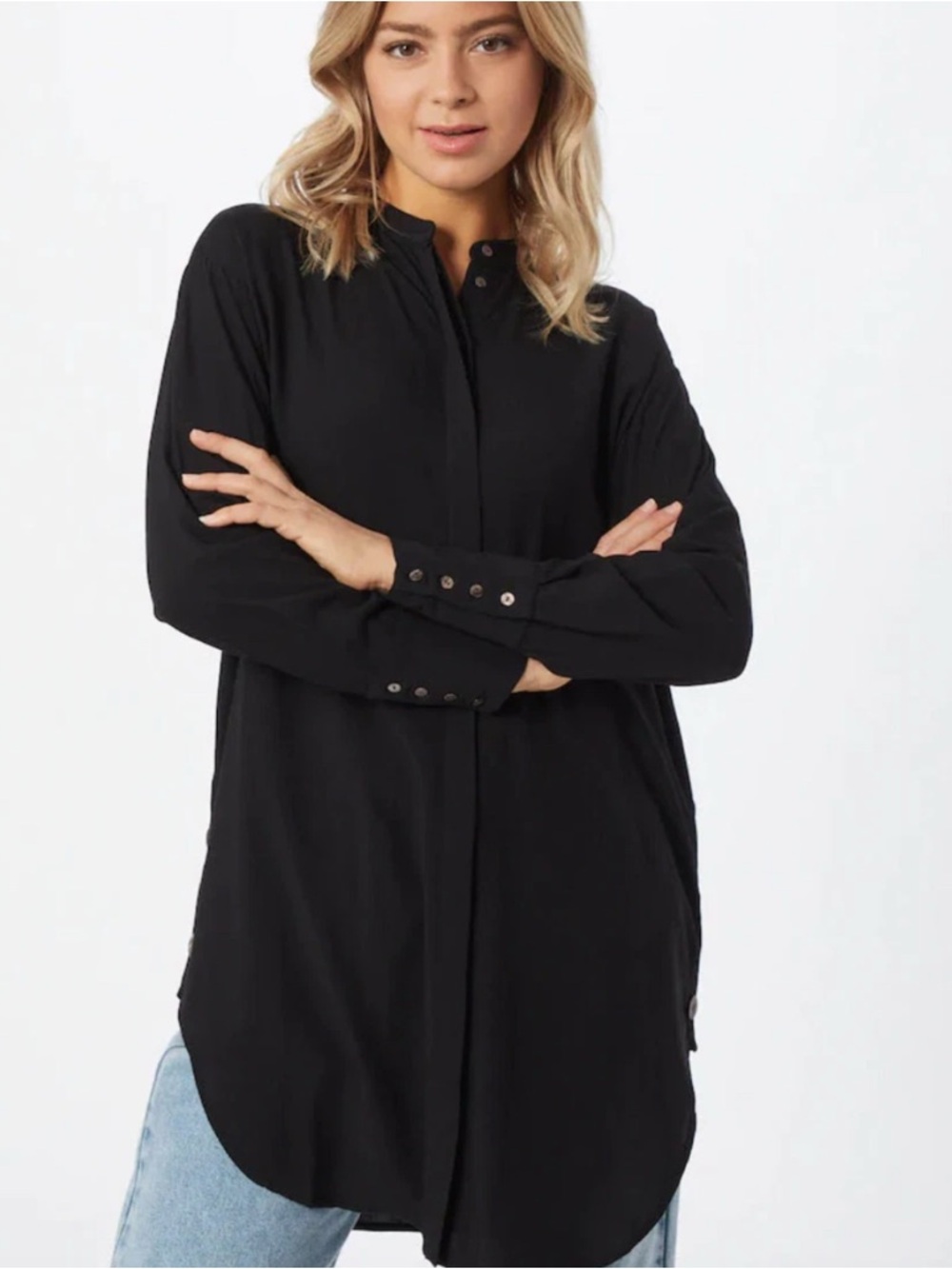 Vero Moda Black Longline Button-Cuff Tunic